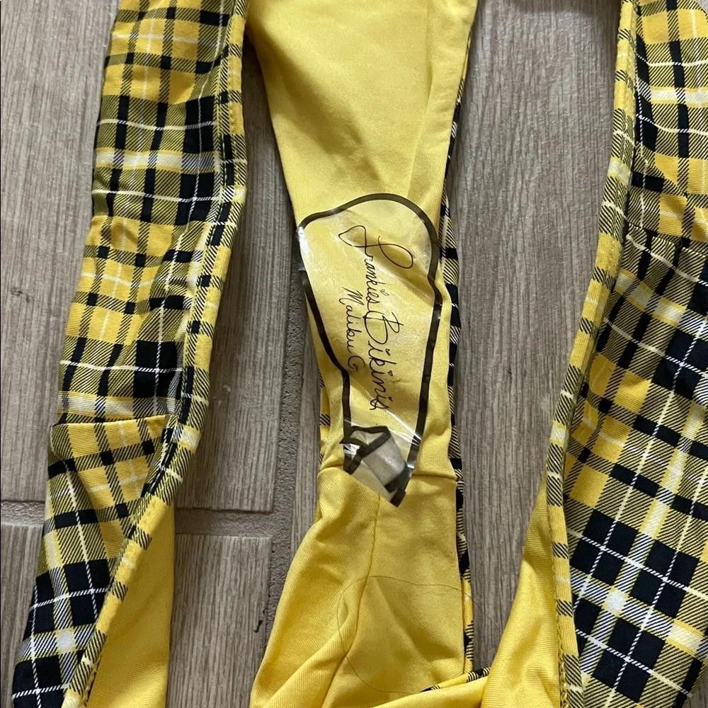 NWT Frankie’s 2pc yellow plaid Clueless Alana bikini Swimsuit set M/L